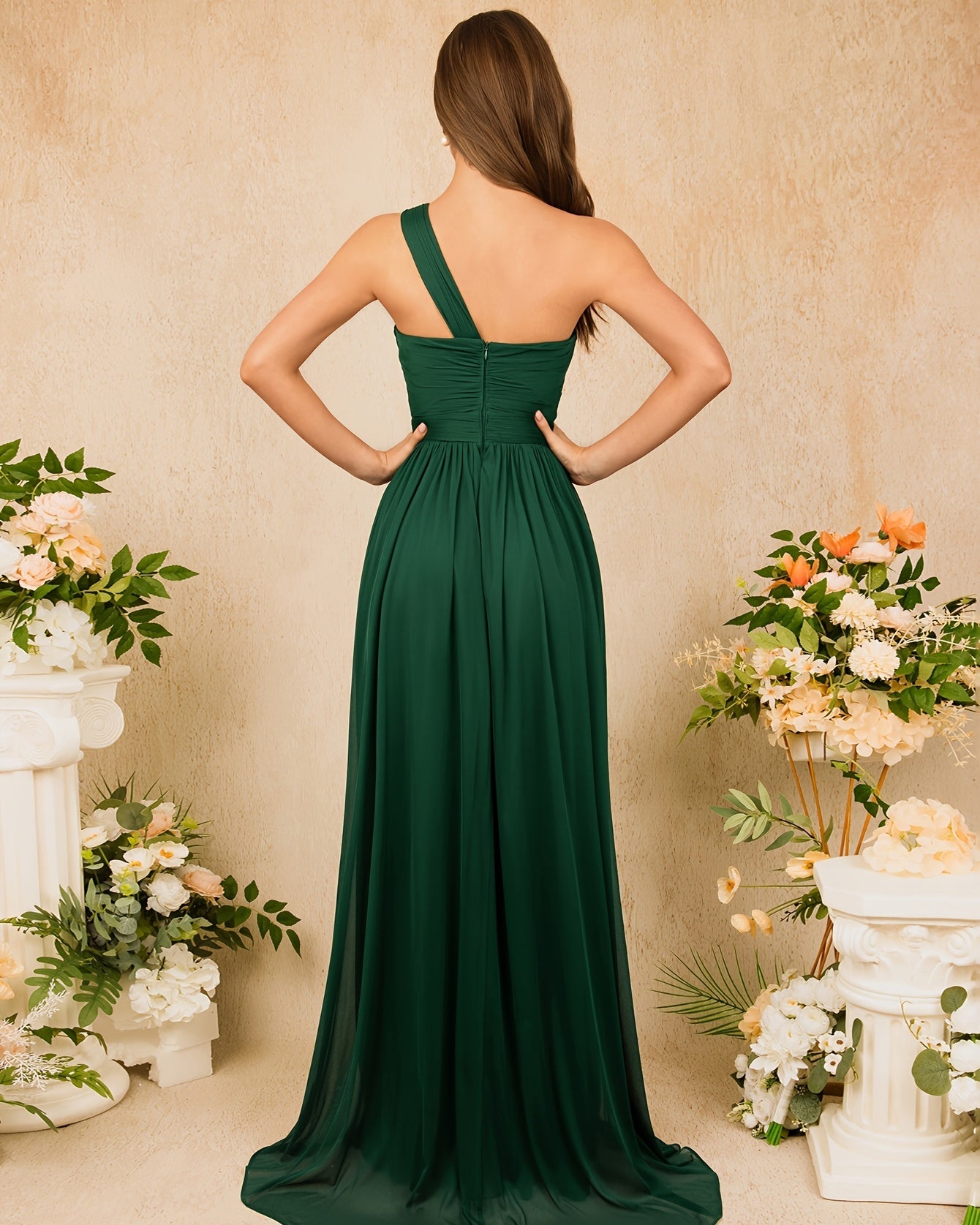 One-Shoulder High Slit Evening Dress