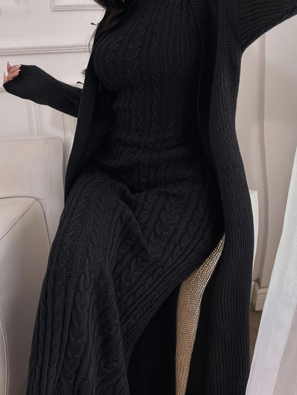 Elegant Two-Piece Knitted Sweater Set for Women