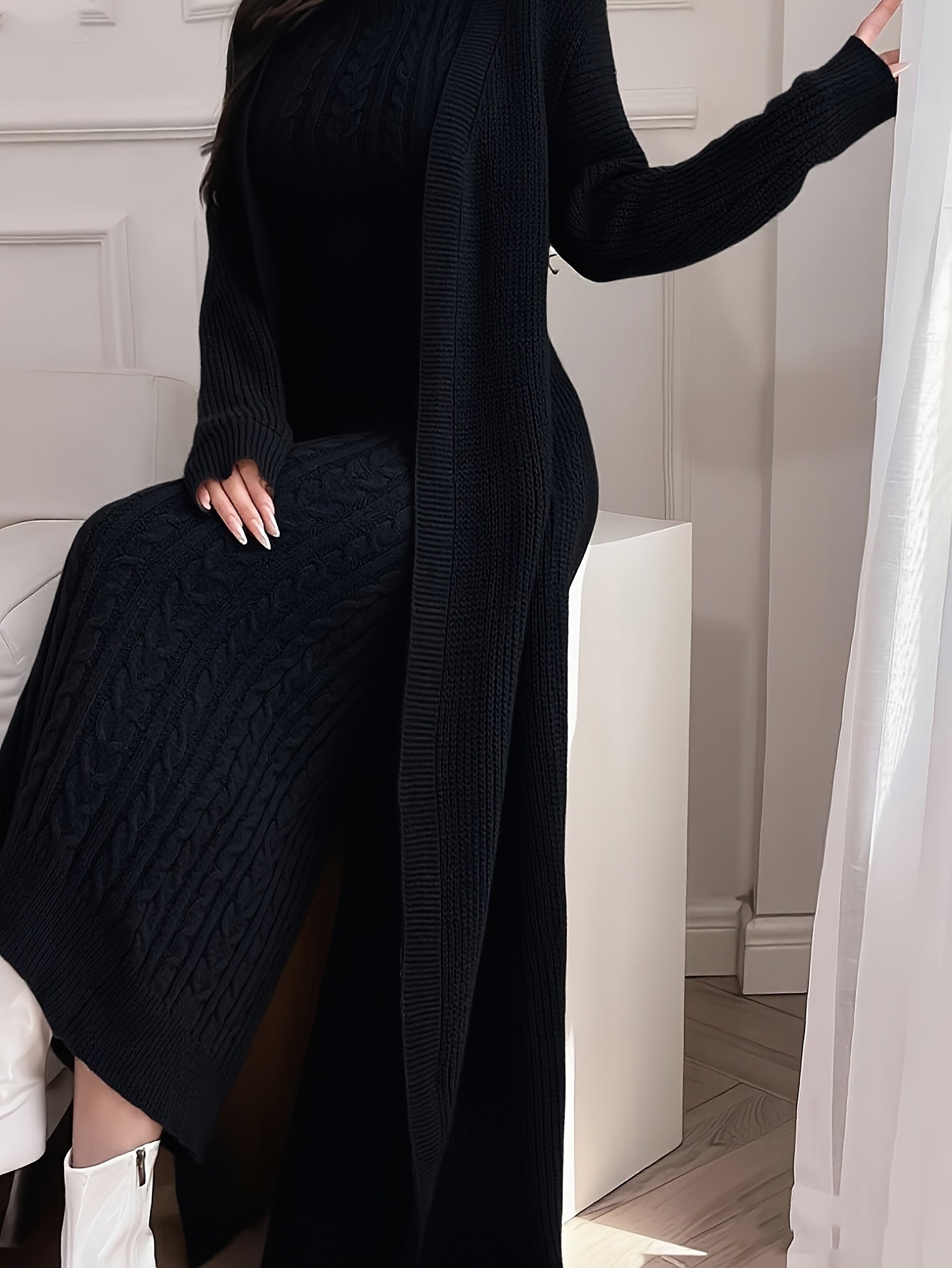 Elegant Two-Piece Knitted Sweater Set for Women