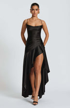 "Women's Backless Ruffles Irregular Dress - Summer Fashion Evening Party Club Split Suspender Maxi Dresses.