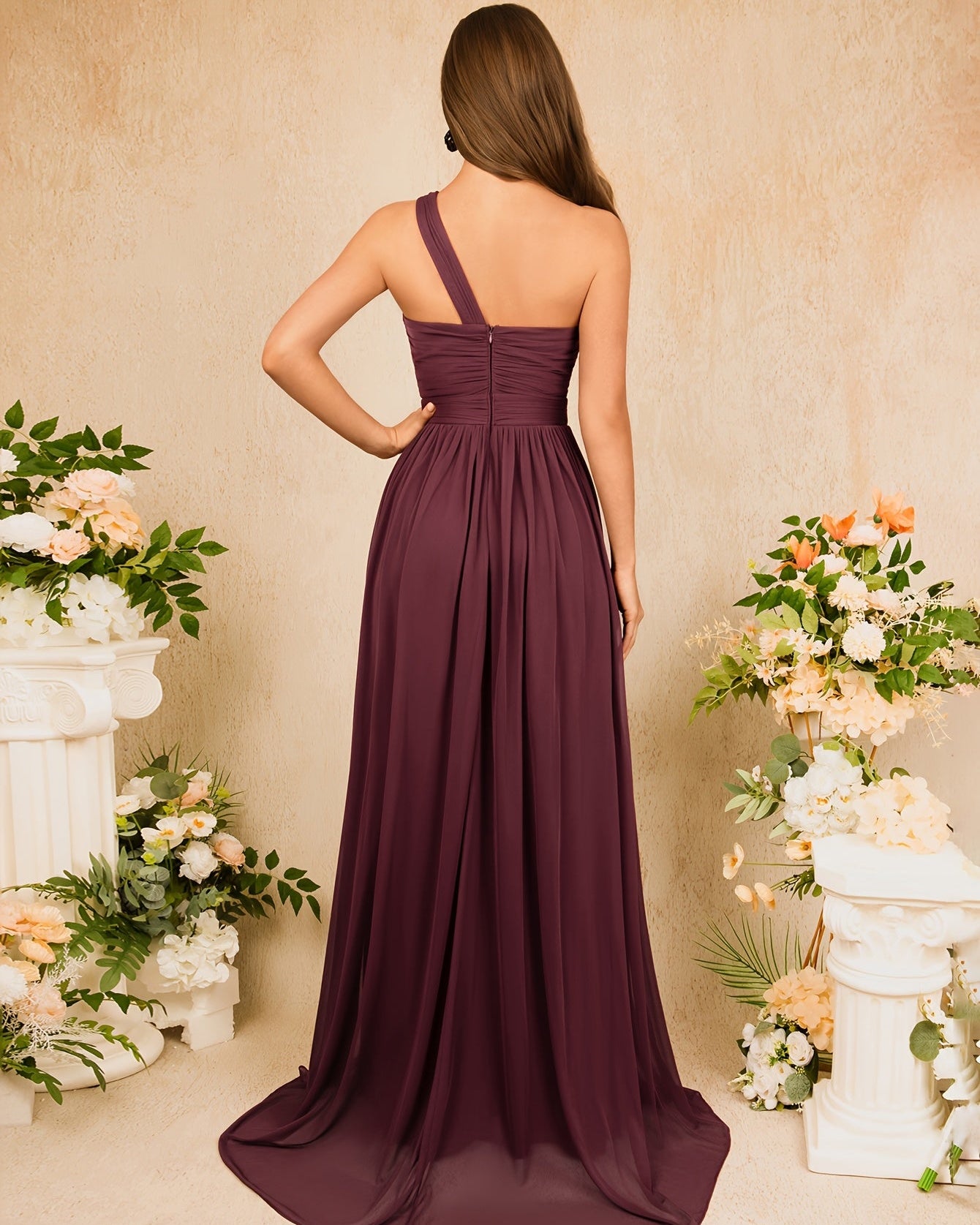 One-Shoulder High Slit Evening Dress