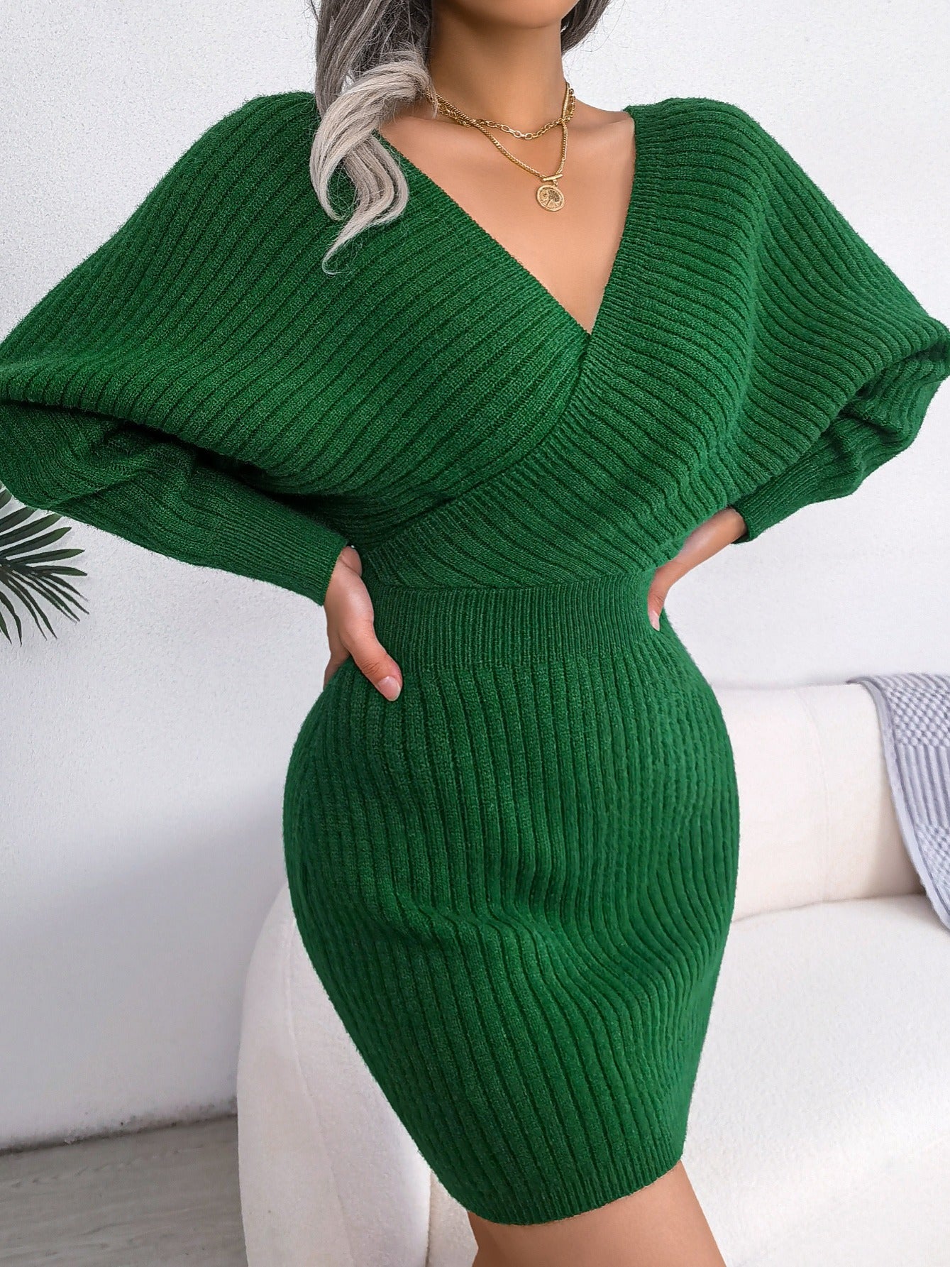 Sexy Cross V-Neck Knitted Bodycon Dress