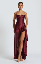 "Women's Backless Ruffles Irregular Dress - Summer Fashion Evening Party Club Split Suspender Maxi Dresses.