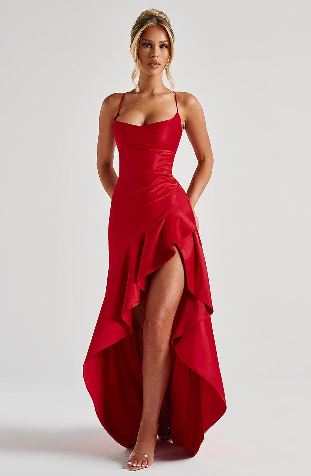 "Women's Backless Ruffles Irregular Dress - Summer Fashion Evening Party Club Split Suspender Maxi Dresses.