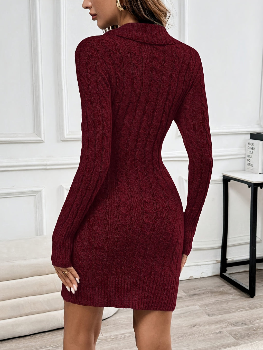 Elegant V-Neck Knit Sweater Dress